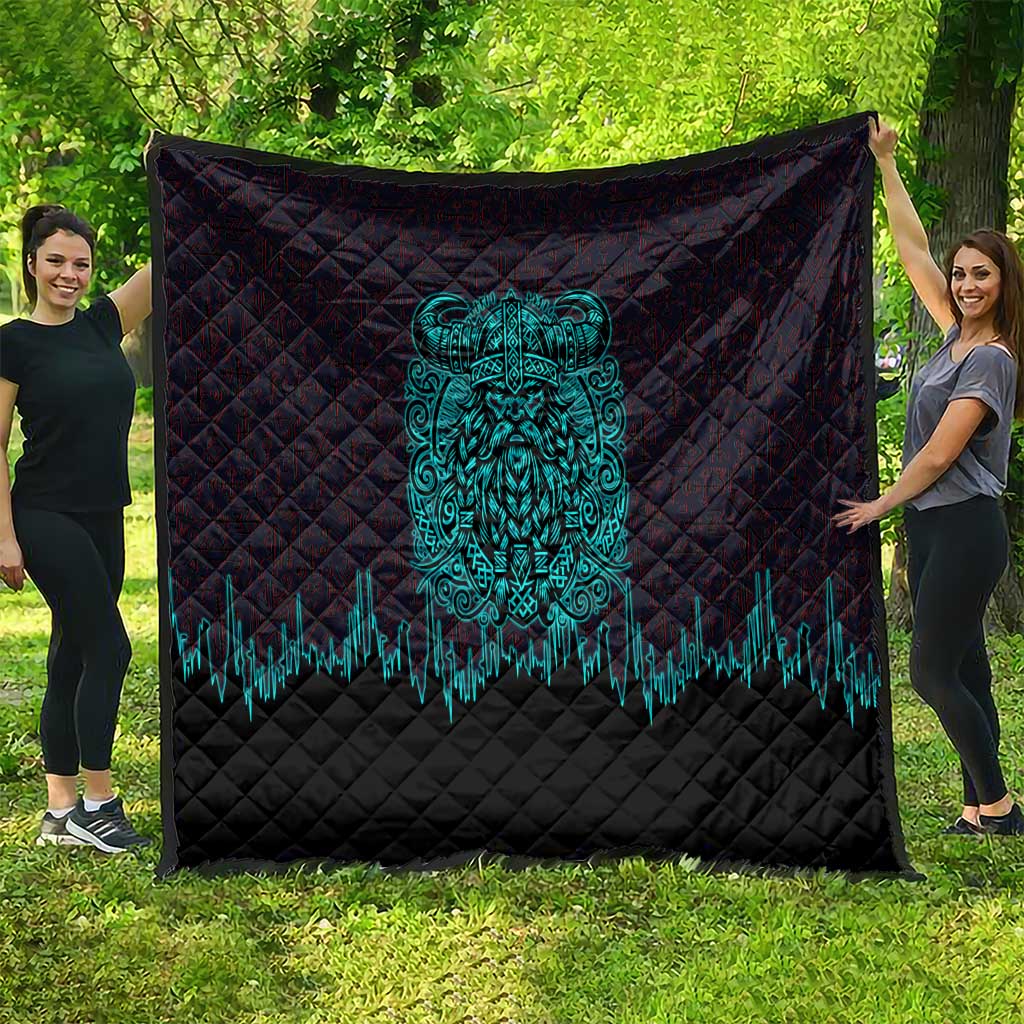 Viking Warrior Helm Quilt Neon Tribal Linework and Runic Pattern Art