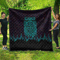 Viking Warrior Helm Quilt Neon Tribal Linework and Runic Pattern Art