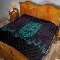 Viking Warrior Helm Quilt Neon Tribal Linework and Runic Pattern Art