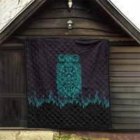 Viking Warrior Helm Quilt Neon Tribal Linework and Runic Pattern Art