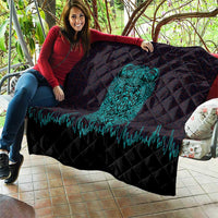 Viking Warrior Helm Quilt Neon Tribal Linework and Runic Pattern Art