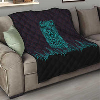 Viking Warrior Helm Quilt Neon Tribal Linework and Runic Pattern Art