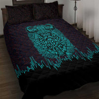 Viking Warrior Helm Quilt Bed Set Neon Tribal Linework and Runic Pattern Art
