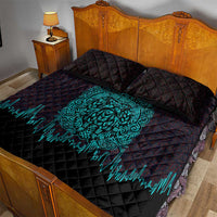 Viking Warrior Helm Quilt Bed Set Neon Tribal Linework and Runic Pattern Art