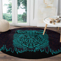 Viking Warrior Helm Round Carpet Neon Tribal Linework and Runic Pattern Art
