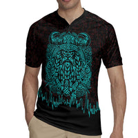 Viking Warrior Helm Rugby Jersey Neon Tribal Linework and Runic Pattern Art