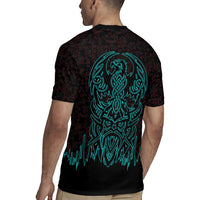 Viking Warrior Helm Rugby Jersey Neon Tribal Linework and Runic Pattern Art