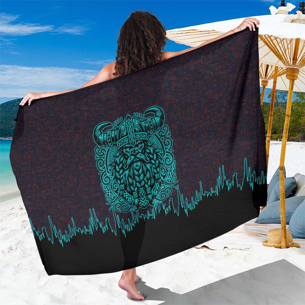 Viking Warrior Helm Sarong Neon Tribal Linework and Runic Pattern Art