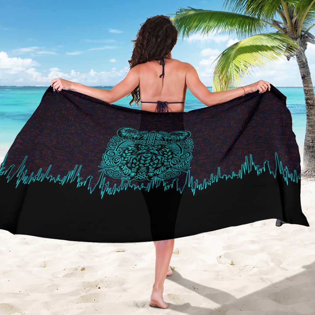 Viking Warrior Helm Sarong Neon Tribal Linework and Runic Pattern Art