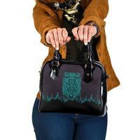 Viking Warrior Helm Shoulder Handbag Neon Tribal Linework and Runic Pattern Art