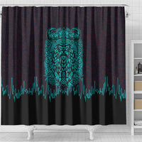 Viking Warrior Helm Shower Curtain Neon Tribal Linework and Runic Pattern Art