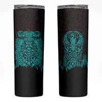 Viking Warrior Helm Skinny Tumbler Neon Tribal Linework and Runic Pattern Art