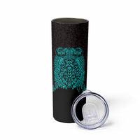 Viking Warrior Helm Skinny Tumbler Neon Tribal Linework and Runic Pattern Art