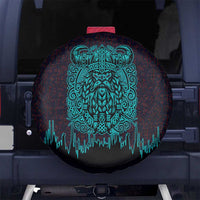 Viking Warrior Helm Spare Tire Cover Neon Tribal Linework and Runic Pattern Art
