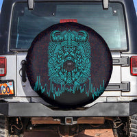Viking Warrior Helm Spare Tire Cover Neon Tribal Linework and Runic Pattern Art