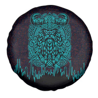 Viking Warrior Helm Spare Tire Cover Neon Tribal Linework and Runic Pattern Art