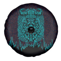 Viking Warrior Helm Spare Tire Cover Neon Tribal Linework and Runic Pattern Art