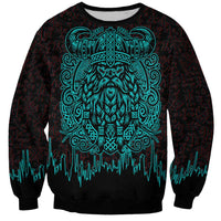 Viking Warrior Helm Sweatshirt Neon Tribal Linework and Runic Pattern Art