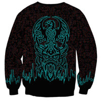 Viking Warrior Helm Sweatshirt Neon Tribal Linework and Runic Pattern Art