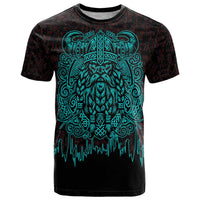 Viking Warrior Helm T Shirt Neon Tribal Linework and Runic Pattern Art