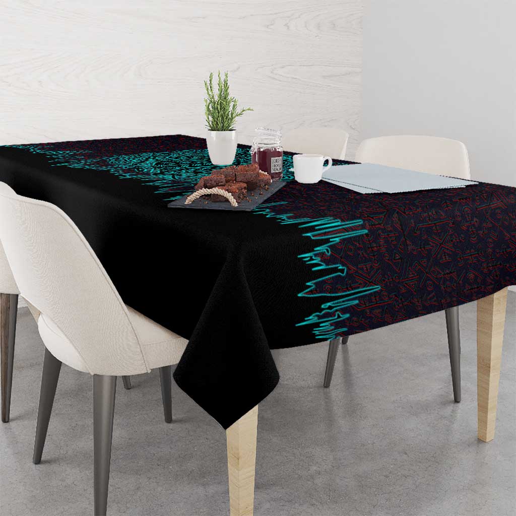 Viking Warrior Helm Tablecloth Neon Tribal Linework and Runic Pattern Art