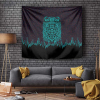 Viking Warrior Helm Tapestry Neon Tribal Linework and Runic Pattern Art