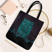 Viking Warrior Helm Tote Bag Neon Tribal Linework and Runic Pattern Art