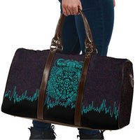 Viking Warrior Helm Travel Bag Neon Tribal Linework and Runic Pattern Art