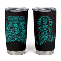 Viking Warrior Helm Tumbler Cup Neon Tribal Linework and Runic Pattern Art