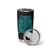 Viking Warrior Helm Tumbler Cup Neon Tribal Linework and Runic Pattern Art