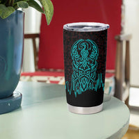 Viking Warrior Helm Tumbler Cup Neon Tribal Linework and Runic Pattern Art