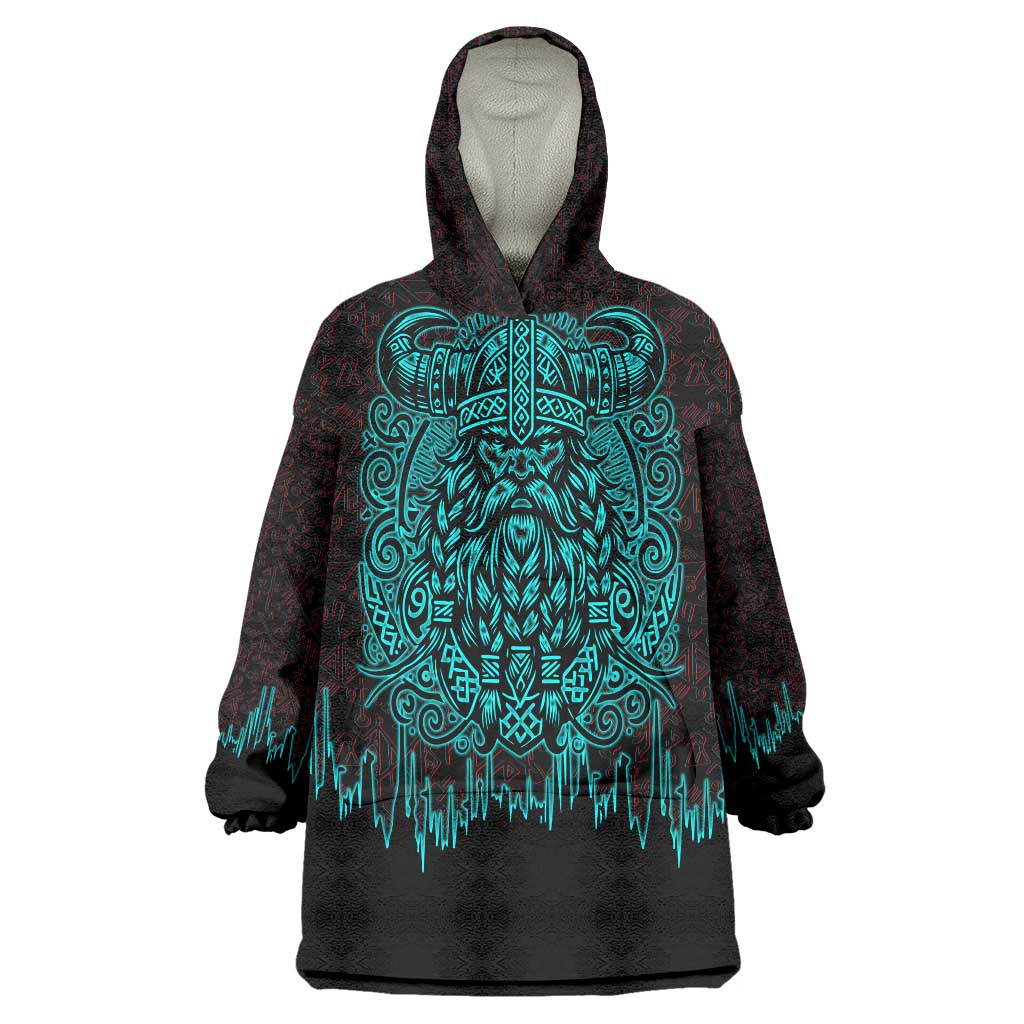 Viking Warrior Helm Wearable Blanket Hoodie Neon Tribal Linework and Runic Pattern Art