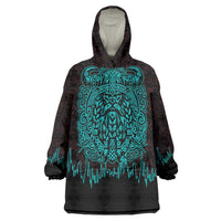 Viking Warrior Helm Wearable Blanket Hoodie Neon Tribal Linework and Runic Pattern Art