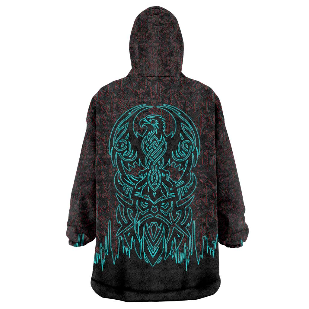 Viking Warrior Helm Wearable Blanket Hoodie Neon Tribal Linework and Runic Pattern Art