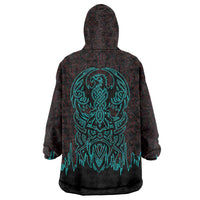 Viking Warrior Helm Wearable Blanket Hoodie Neon Tribal Linework and Runic Pattern Art