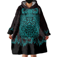 Viking Warrior Helm Wearable Blanket Hoodie Neon Tribal Linework and Runic Pattern Art