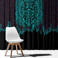 Viking Warrior Helm Window Curtain Neon Tribal Linework and Runic Pattern Art