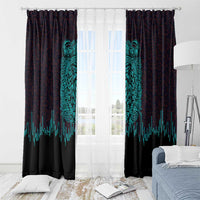 Viking Warrior Helm Window Curtain Neon Tribal Linework and Runic Pattern Art