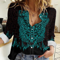Viking Warrior Helm Women Casual Shirt Neon Tribal Linework and Runic Pattern Art