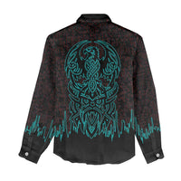 Viking Warrior Helm Women Casual Shirt Neon Tribal Linework and Runic Pattern Art