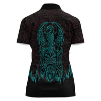 Viking Warrior Helm Women Polo Shirt Neon Tribal Linework and Runic Pattern Art