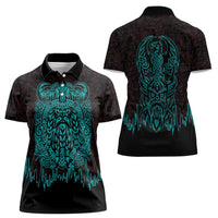 Viking Warrior Helm Women Polo Shirt Neon Tribal Linework and Runic Pattern Art