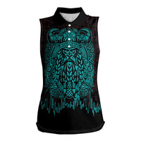Viking Warrior Helm Women Sleeveless Polo Shirt Neon Tribal Linework and Runic Pattern Art