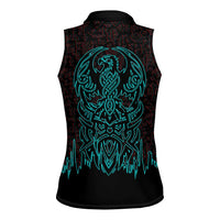 Viking Warrior Helm Women Sleeveless Polo Shirt Neon Tribal Linework and Runic Pattern Art