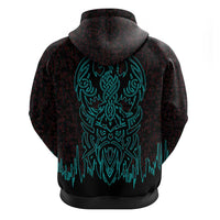 Viking Warrior Helm Zip Hoodie Neon Tribal Linework and Runic Pattern Art