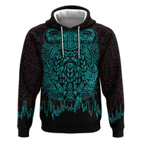 Viking Warrior Helm Zip Hoodie Neon Tribal Linework and Runic Pattern Art