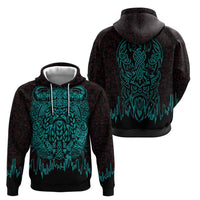 Viking Warrior Helm Zip Hoodie Neon Tribal Linework and Runic Pattern Art