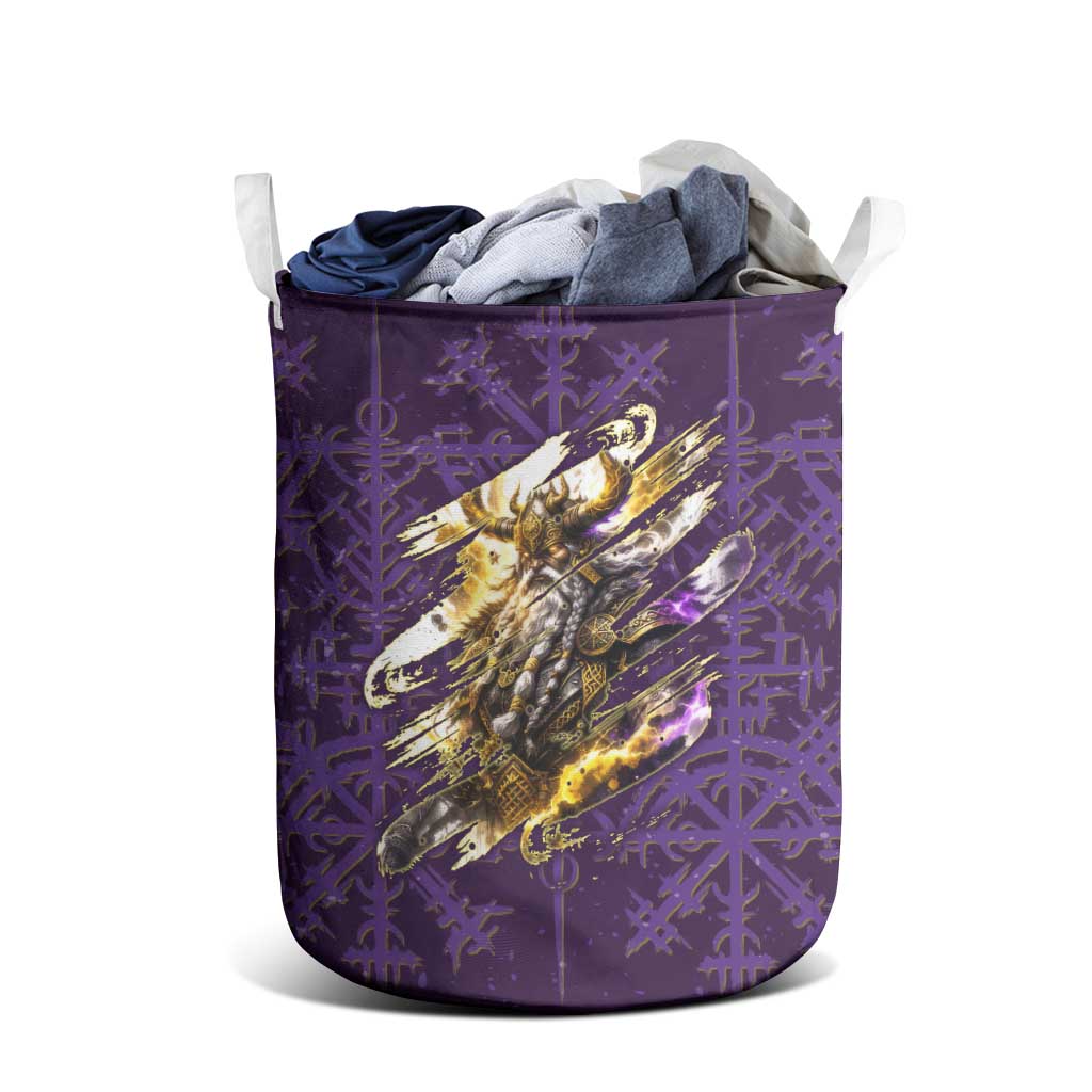 Odin Allfather Viking Laundry Basket Epic Norse Mythology Illustration with Runic Circle Art