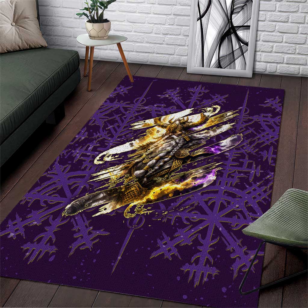Odin Allfather Viking Area Rug Epic Norse Mythology Illustration with Runic Circle Art