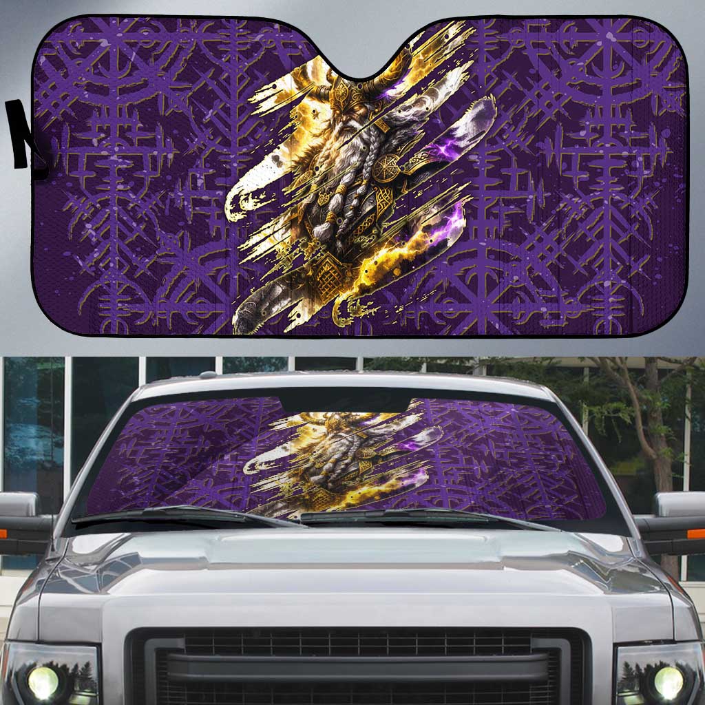 Odin Allfather Viking Auto Sun Shade Epic Norse Mythology Illustration with Runic Circle Art